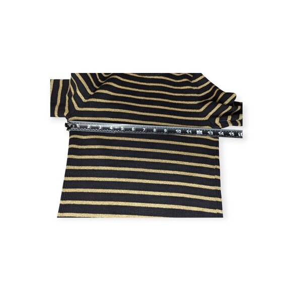 Lauren Ralph Lauren Black & Gold Tone Striped Ribbed Turtleneck Top Size Medium - Picture 9 of 12
